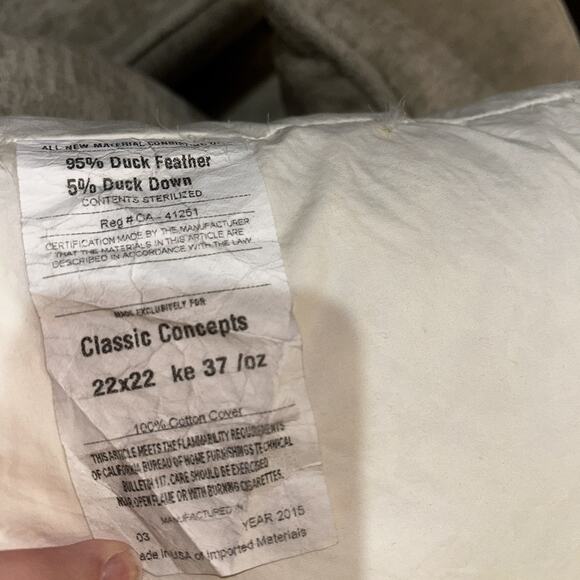 Classic Concepts Linen Pillow Orange Geometric Embroidered Deco Duck Feather 19" - Picture 7 of 12